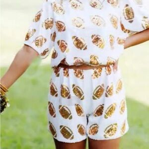 White and Gold Football Sequined Shirt and Short Set Size Medium